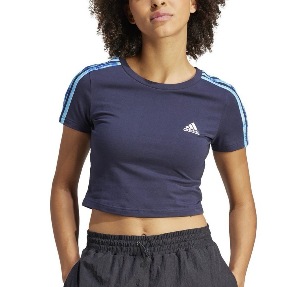 Adidas Essentials Blue Tie-Dye 3-Stripe Baby Tee